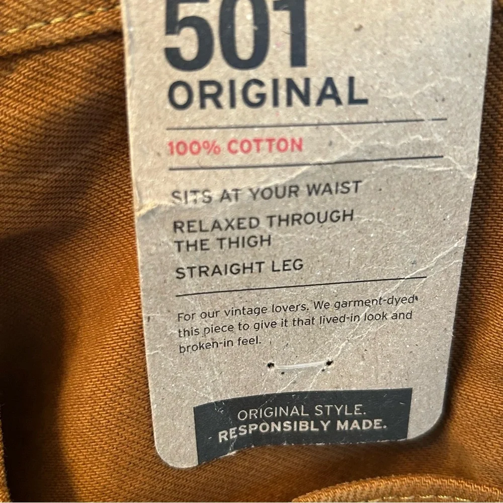 Levis 501 Jeans Original Button Fly Color Mustard Brown Size 36x32 or 33x32 🆕 - Picture 5 of 11